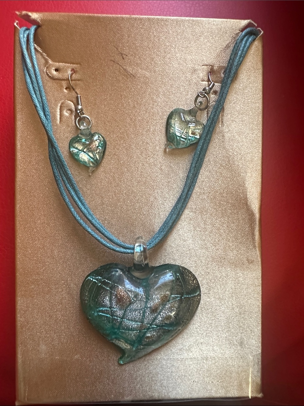 Handcrafted Green Glass Heart Necklace & Earring Set